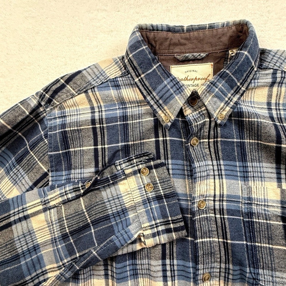 Weatherproof Vintage Button Down Flannel Shirt Men's Large Blue Plaid Outdoors